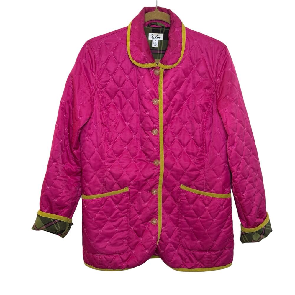 Vtg Lilly Pulitzer Girls Size 8 Palm Tree Embroidered Pink Quilted Chore Jacket